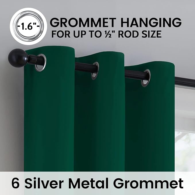 SimpleHome Dark Green 100% Blackout Curtains Room Darkening Living Room 45 | Curtains for Bedroom,Thermal Insulated Grommet Window Drapes,Curtains for Living Room with Black Back,42 x 45 Inch,2 Panels