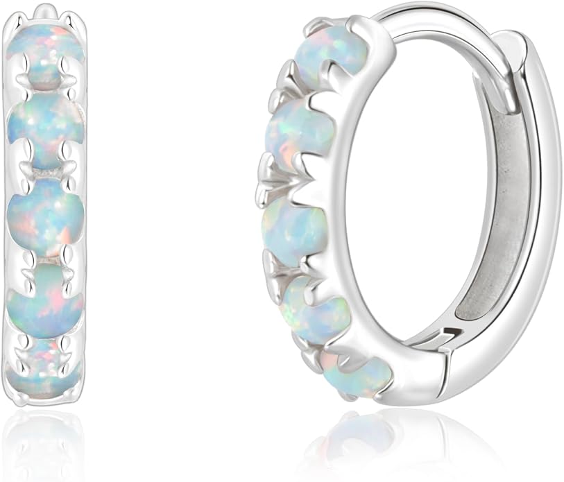 Tiny Mini Opal Huggie Hoop Earrings Upper Ear Cartilage Helix 18k Gold Plated Silver Minimalist Simple Small 10mm 8mm 6mm Hoop Earrings