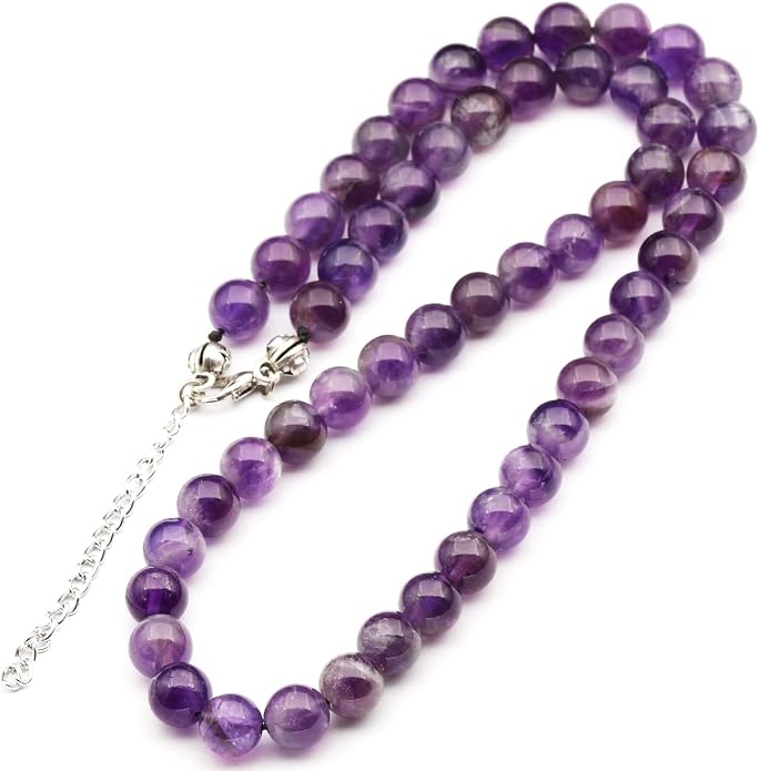 Natural Gemstone Beaded Choker Necklace | 8mm Handmade Adjustable Jewelry for Men & Women | Chakra Balancing Crystal Necklace | Spiritual Gift | Macrame Cord with Extender