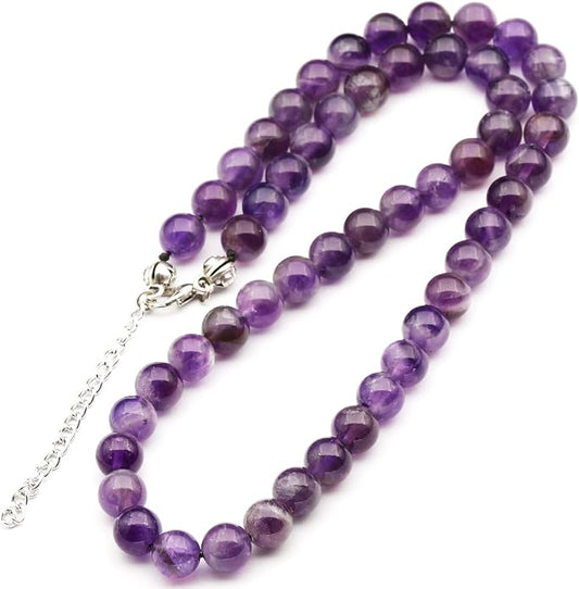 Natural Gemstone Beaded Choker Necklace | 8mm Handmade Adjustable Jewelry for Men & Women | Chakra Balancing Crystal Necklace | Spiritual Gift | Macrame Cord with Extender