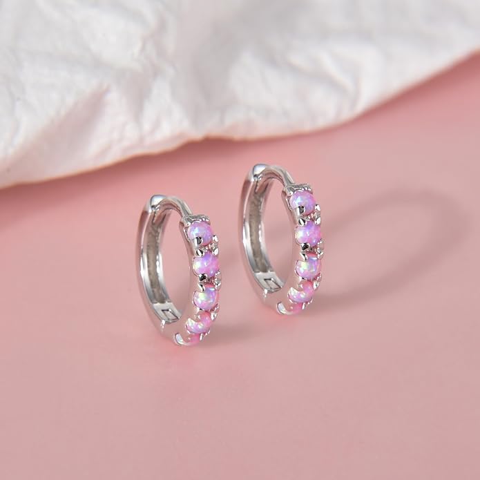 Tiny Mini Opal Huggie Hoop Earrings Upper Ear Cartilage Helix 18k Gold Plated Silver Minimalist Simple Small 10mm 8mm 6mm Hoop Earrings
