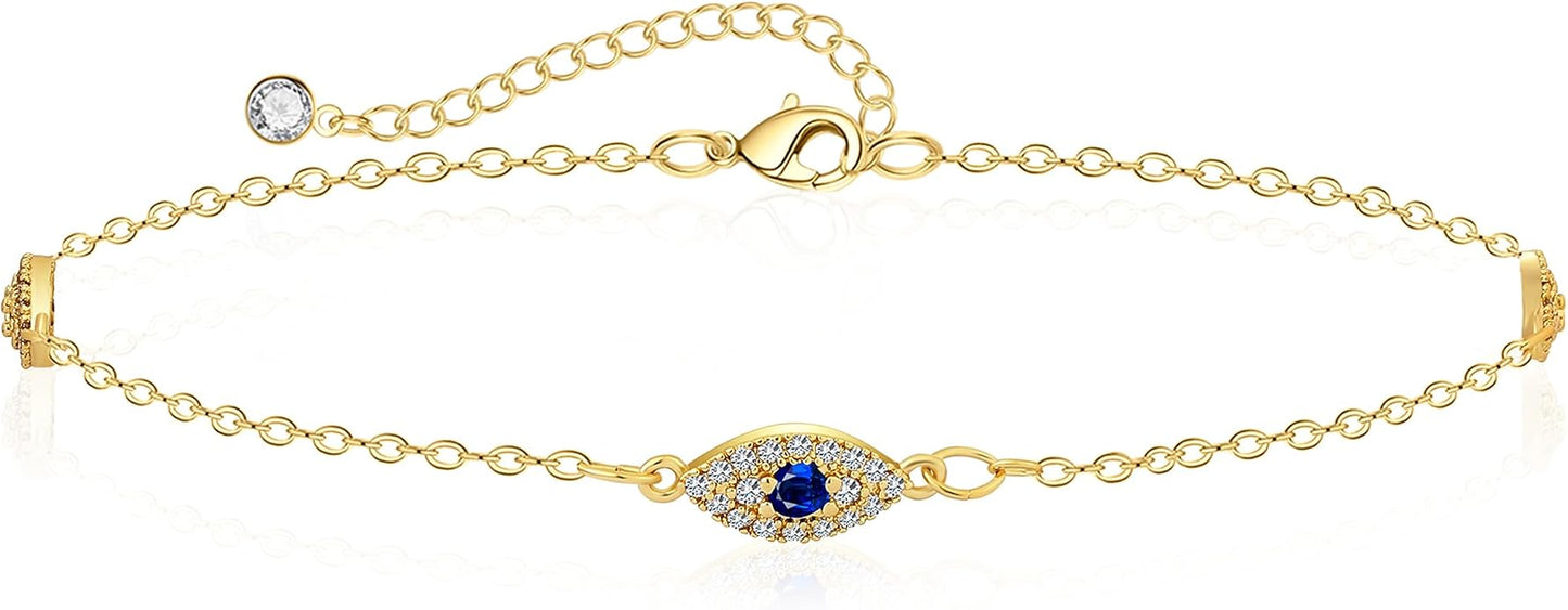 Silver/Gold Anklets for Women, Sterling Silver Evil Eye Ankle Bracelets for Women Trendy Dainty Waterproof Anklets Set Adjustable Layered Anklet Bracelets for Women Silver Jewelry Gift