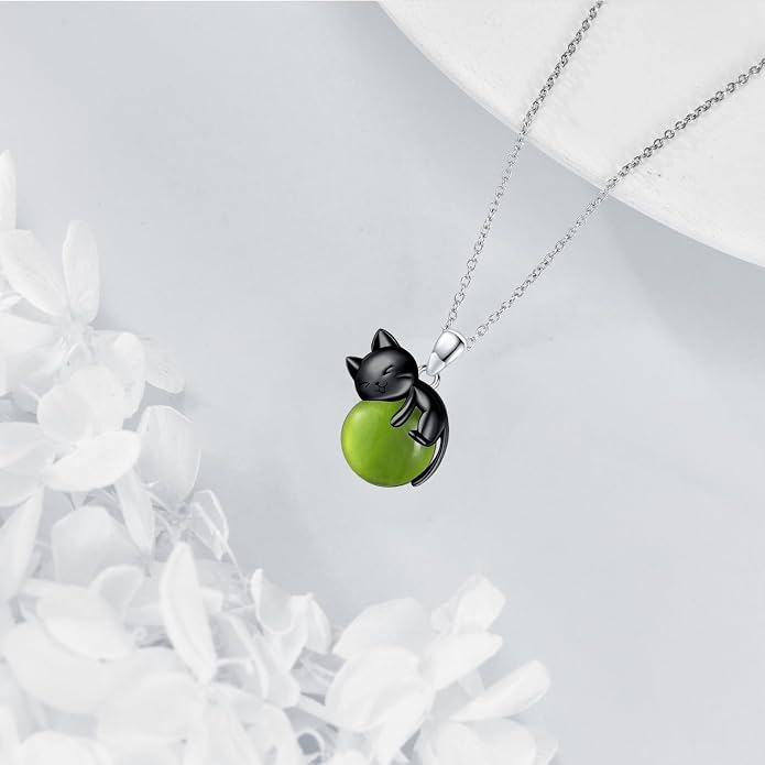 Cat Necklace Sterling Silver Cat Zircon Pendant Gothic Jewelry for Women Animal Lovers Gifts
