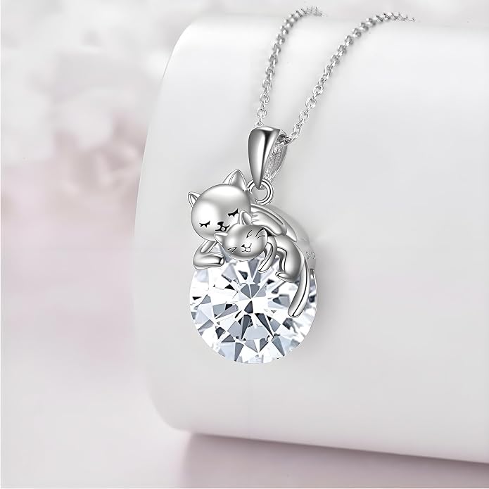 Cat Necklace Sterling Silver Cat Zircon Pendant Gothic Jewelry for Women Animal Lovers Gifts
