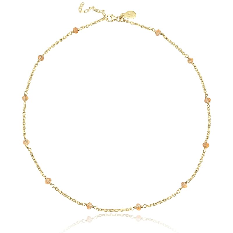 Citrine Necklace for Women, Premium Beaded Gold Necklaces for Women - Tarnish Free 18K Gold Vermeil Certified S925 Classic Statement Necklace Gold Jewelry for Women - Mothers Day Gifts for Mom Wife