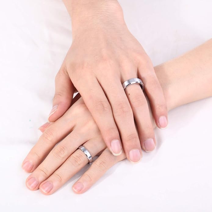 TRUMIUM 4mm 6mm 8mm Tungsten Wedding Band Ring for Men Women Silver Plated Matte Finished Engagement Rings Comfort Fit 4-15