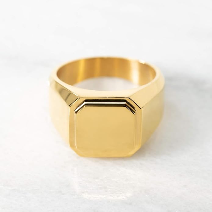 Jewelry | Stainless Steel Letter Alphabet Initial Ring | Square Flat Top Ring for Men & Women | Stainless Steel Jewelry, (Black, Gold, Silver), Size 7-16