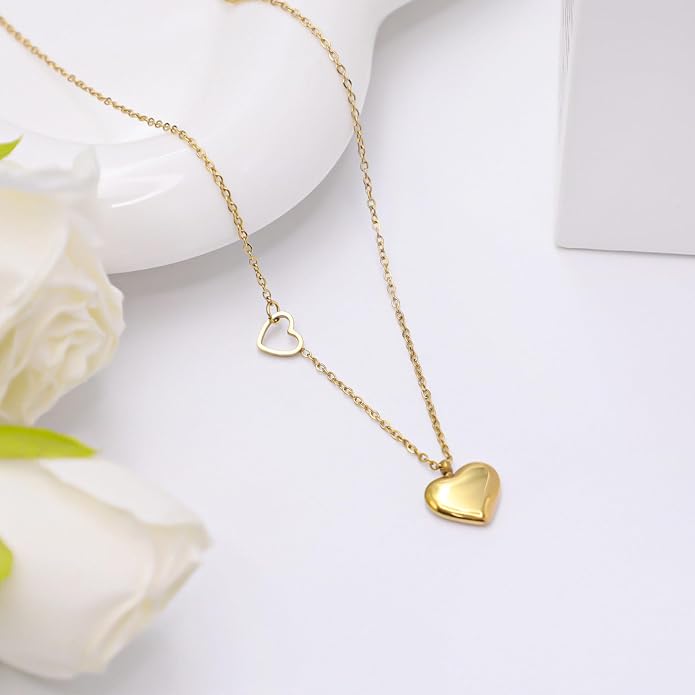 Dainty Love Heart Pendant Necklace Crystal Love Heart Charm Choker Silver Gold Plated Necklace Birthstone Jewelry for Women Trendy Daily Jewelry Accessories Stuff Birthday Gifts