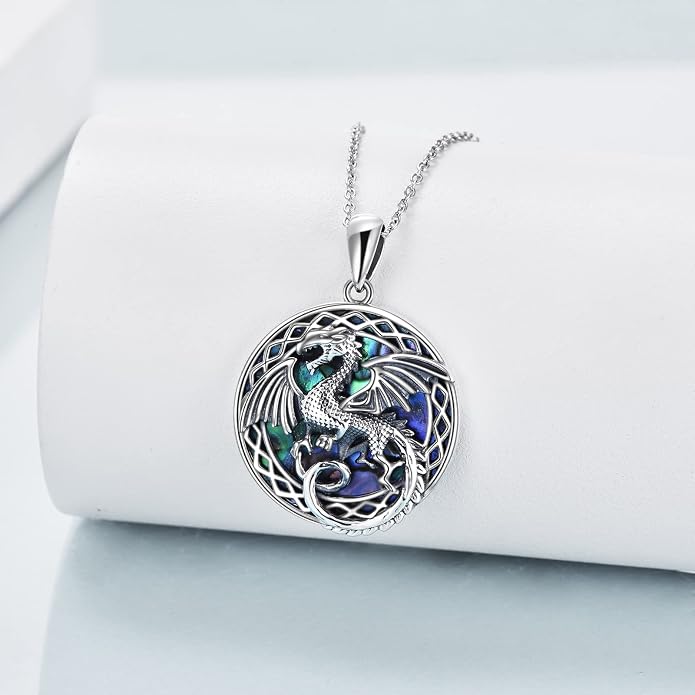 LUHE Sterling Silver Dragon/Wolf/Phoenix/Hummingbird/Horse/Unicorn Religious Pendant Necklace for Women Oxidized vintage Celtics Necklace Jewelry Christmas Gifts