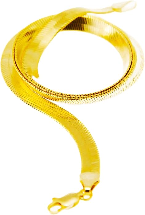 Men's Women's Flat Flexible Shine Herringbone Chain Necklace 14kt Gold Plated sized 20"