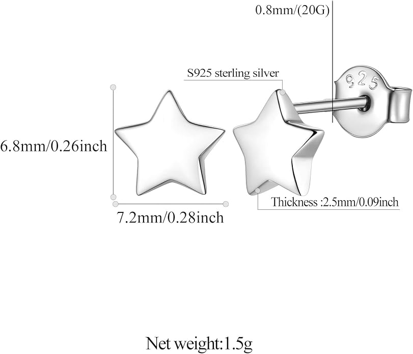 FindChic Hypoallergenic Sterling Silver Small Bar/Heart/Dot/Triangle/Butterfly/Lightning Studs Earrings Minimalist Geometric Jewelry Valentine Gifts for Women Men Girls, with Gift Box