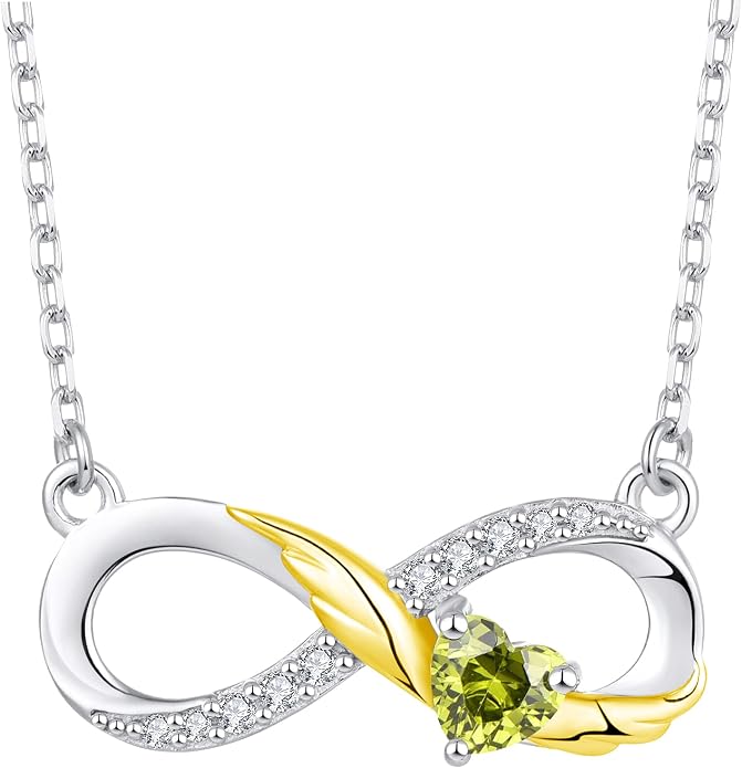 STARCHENIE Infinity Necklace 925 Sterling Silver Angel Wings Heart Birthstone Necklace for Women