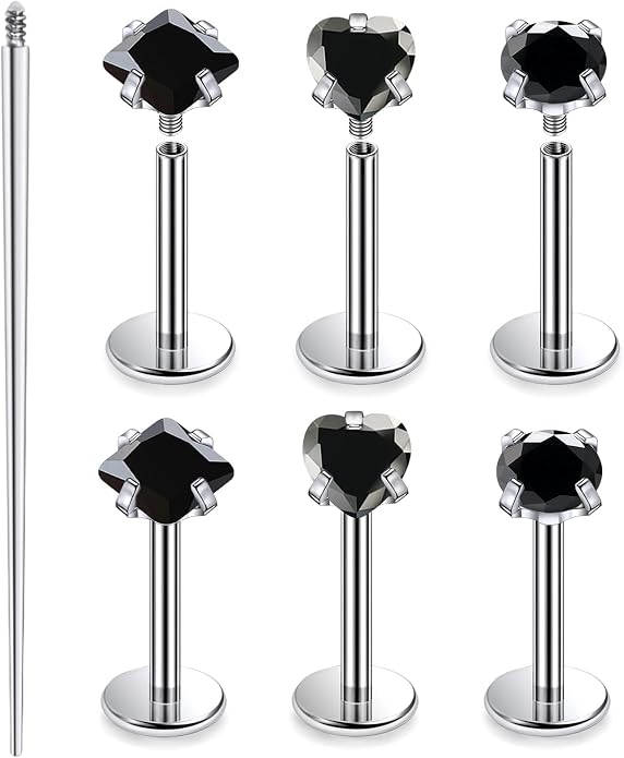 20G 18G 16G Astm F136 Titanium Internal Thread Flat Back Earrings Nose Studs Tragus Helix Conch Cartilage Lobe Earrings Medusa Labret Snake Bite Monroe Lip Ring Piercing Jewelry For Women Men