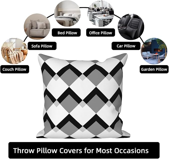 Black White Throw Pillow Cover 22"x22" Set of 4, Modern Art Irregular Geometric Stripes Patterns Cushion Cover for Sofa Chair Couch Bed Office Garden Patio Farmhouse Indoor Outdoor