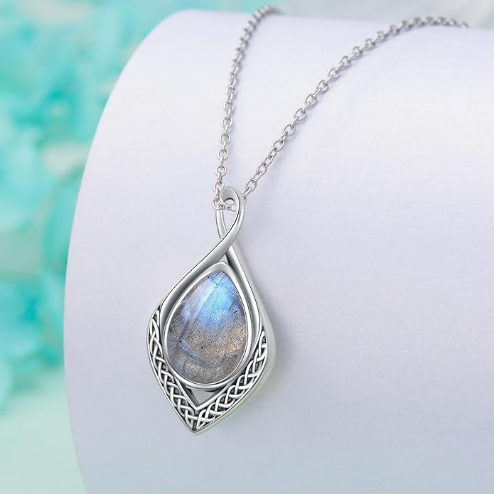 PELOVNY Celtic Knot Necklaces for Women 925 Sterling Silver Gemstone/Birthstone Teardrop Infinity Necklace Irish Celtic Pendant Jewelry Gifts for Mom Daughter Wife