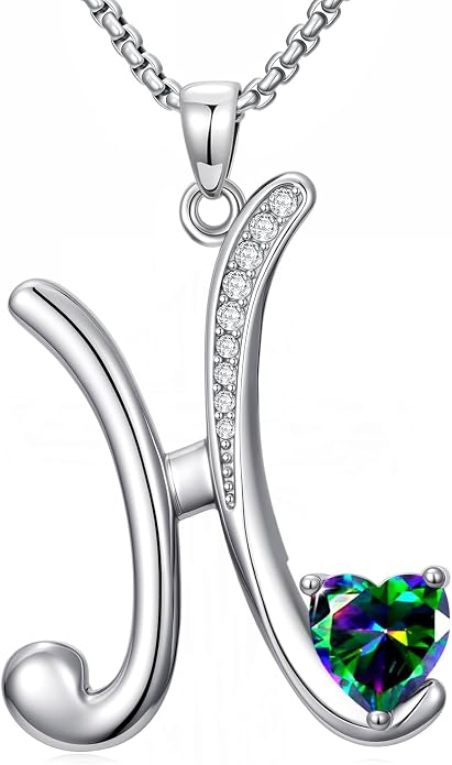 Birthday Gifts for Women Alphabet A to Z Initial Birthstone Pendant Necklaces for Women - 18k White Gold Plated Personalized Name Jewelry Anniversary Graduation Gifts for Wife Her Daughter Girlfriend(with Gift Box)