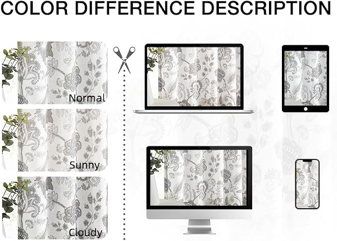 Kayne Studio Botanical Print Semi Sheer Curtains, Linen Grey Floral Leaf Farmhouse Curtains for Bedroom Living Room, Linen Curtain Light Filtering Drapes, Rod Pocket Back Tab,52"x95",2 Panels