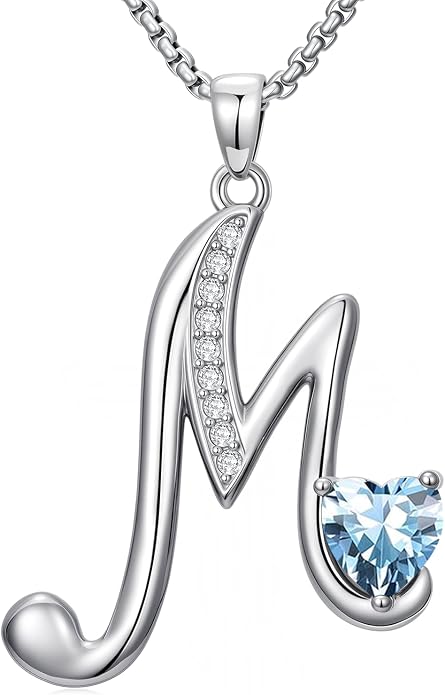 Birthday Gifts for Women Alphabet A to Z Initial Birthstone Pendant Necklaces for Women - 18k White Gold Plated Personalized Name Jewelry Anniversary Graduation Gifts for Wife Her Daughter Girlfriend(with Gift Box)