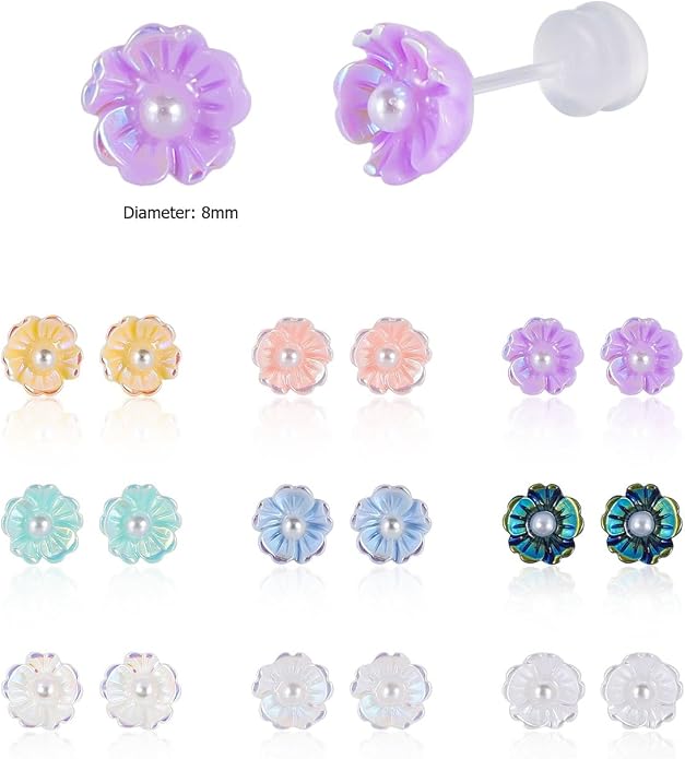 Plastic Post Stud Hoop Earrings for Sensitive Ears Multicolor Butterfly Flower Stud Earrings Set for Women