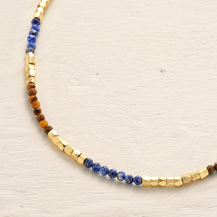 MYEARS Women Beaded Choker Necklace Gemstone 14K Gold Plated Simple Dainty Handmade Chain Everyday Trendy Jewelry