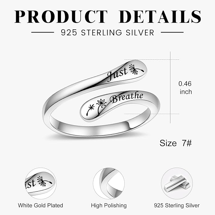 Fookduoduo 925 Sterling Silver Ring Inspirational Jewelry adjustable Wrap Open Rings for Women