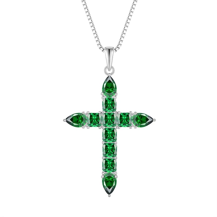 STARCHENIE 925 Sterling Silver Cross Necklace for Women Birthstone Jewelry | 925 Sterling Silver Crucifix Pendant, Birthstone Jewelry, Christian Religious Gift for Her