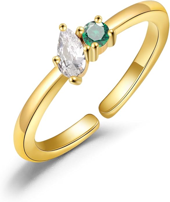 JSJOY Birthstone Rings for Women Dainty Emerald Blue Ring Birthday Gifts for Mom Her Gemstones CZ Ring for Teens Gold Rings That Don't Tarnish Adjustable Ring Jewelry Gifts