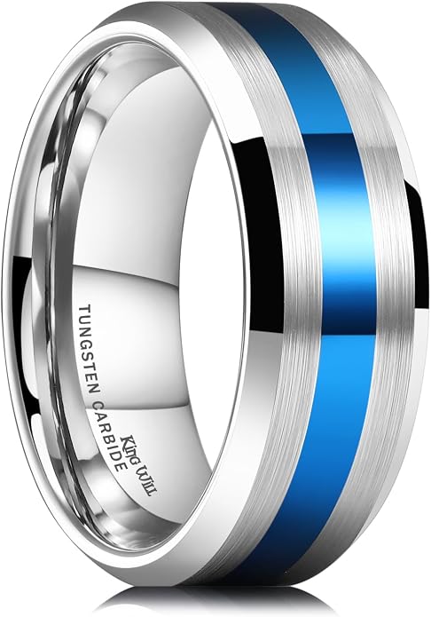King Will Classic Tungsten Carbide Ring Brushed Two Grooved Center Hammered Design Mens Wedding Band for Men