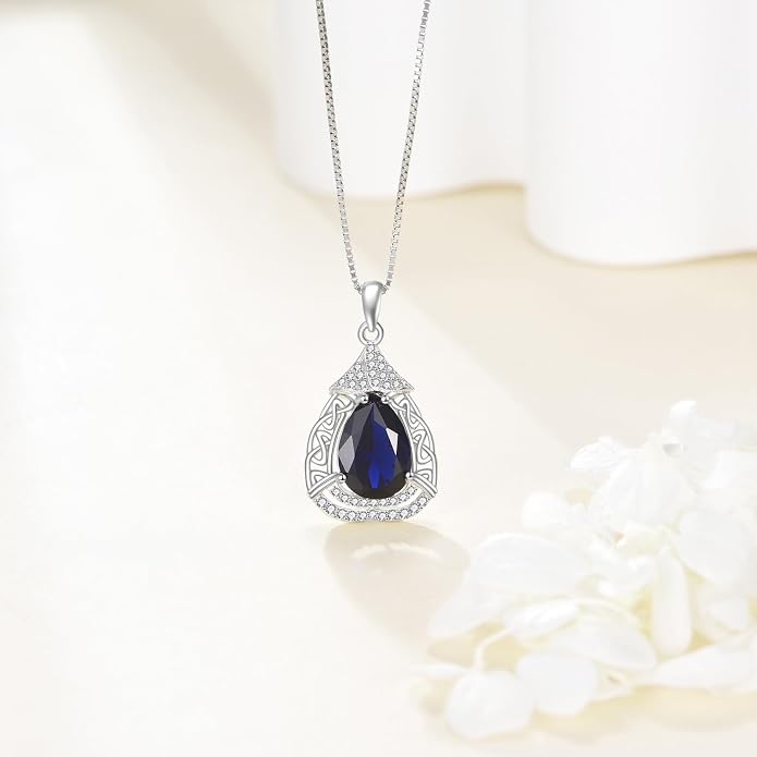 YAFEINI Blue Topaz Necklace Sterling Silver Teardrop Filigree Pendant Necklace September Birthstone Jewelry Gifts for Women