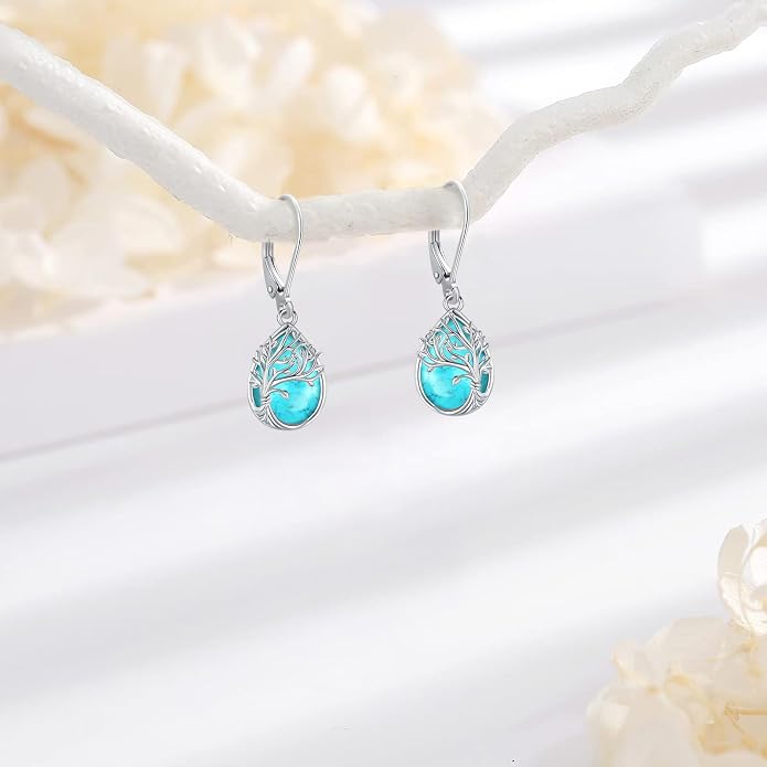 Tree of Life/Cat/Turtle/Butterfly/Flower/Celtic/Turquoise/Moonstone Dangle Earrings for Women Sterling Silver Cute Animals Drop Earrings Jewelry Gifts