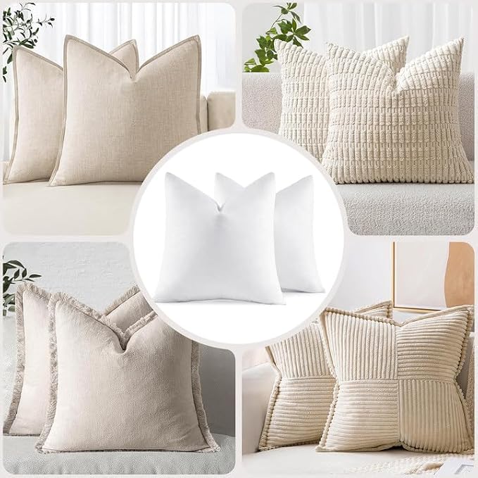 MIULEE 16x16 Pillow Inserts, Set of 2 Feather Down Throw Pillows | Choppable and No Smell, Double-Layer Down-Proof Cotton Cover, Decorative Pillows for Couch Sofa and Bed