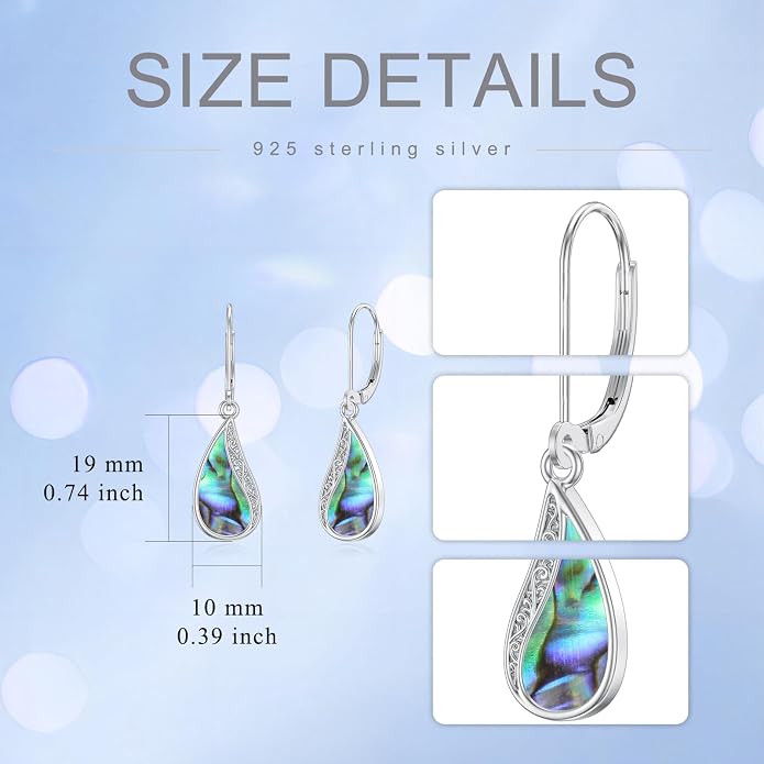 PELOVNY Abalone/Turquoise/Black Onyx/Lapis Lazuli/Axolotl/Bee/Dragonfly/Sun/Cross/Sword/Wolf/Map/Golf Earrings S925 Sterling Silver Dangle Earring Teardrop Jewelry for Women Birthday Christmas Gifts
