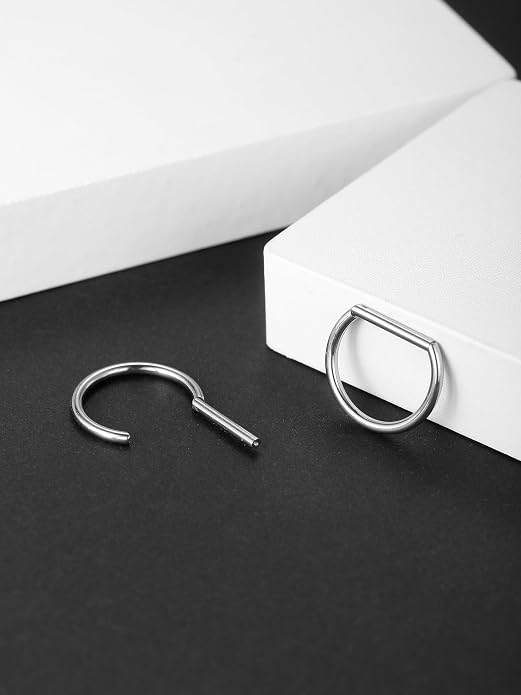 Oveta Titanium D Shaped Nipple Rings 14G for Nipple Piercing Jewelry Higned Segment Clicker Ring Hoops 11mm 12mm 14mm for Women Men, Silver Gold Black, 2PCS