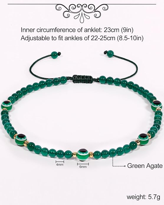4mm Agate Beaded Anklet Evil Eye Protection Beach Foot Jewelry