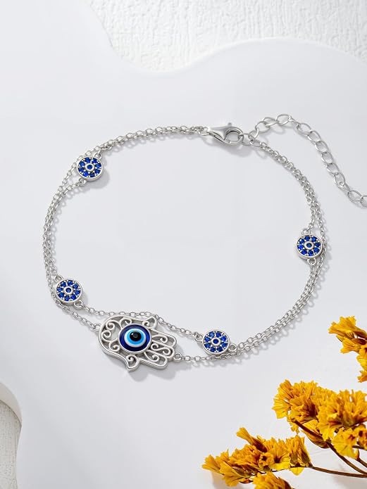 925 Sterling Silver Ankle Bracelet Evil Eye/Dolphin/Sea Turtle/Infinity/Wave Seashell/Hamsa Ankle Bracelet Adjustable Summer Beach Ocean Jewelry for Women