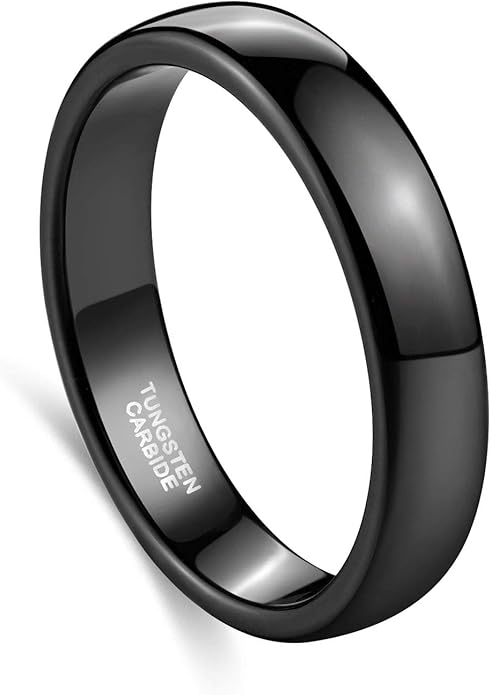 TRUMIUM 2mm 4mm 6mm 8mm Black Tungsten Ring for Men Women Wedding Band Domed High Polish Comfort Fit 4-15