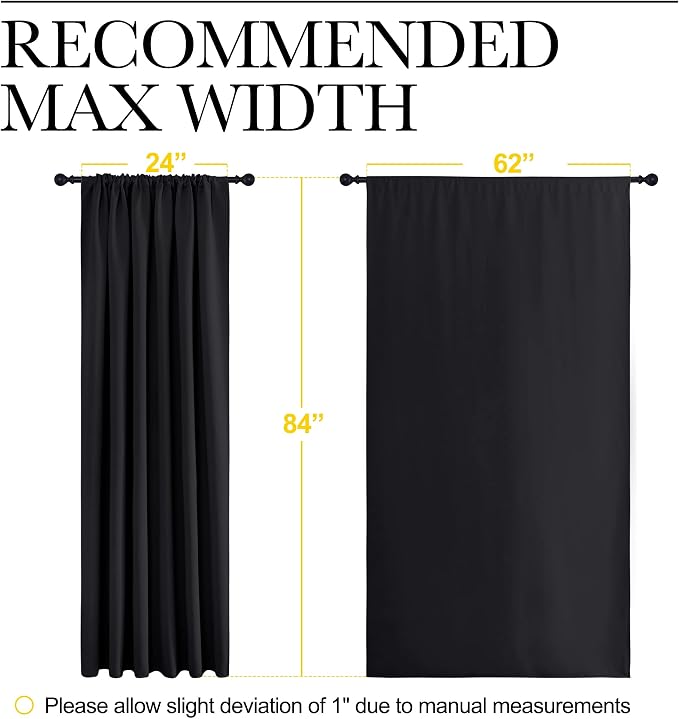 NICETOWN Black Blackout Curtain Blinds - Solid Thermal Insulated Window Treatment Blackout Drapes for Bedroom (2 Panels, 62 inches Wide by 84 inches Long)