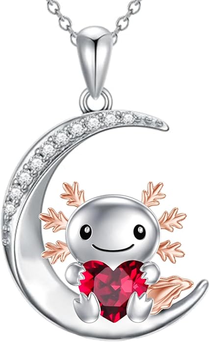 PROESS Animal Birthstone Necklace 925 Sterling Silver Otter/Axolotl/Hippo/Elephant/Dachshund/Monkey/Red Panda Pendant Necklace Animal Birthstone Jewelry Gifts for Women