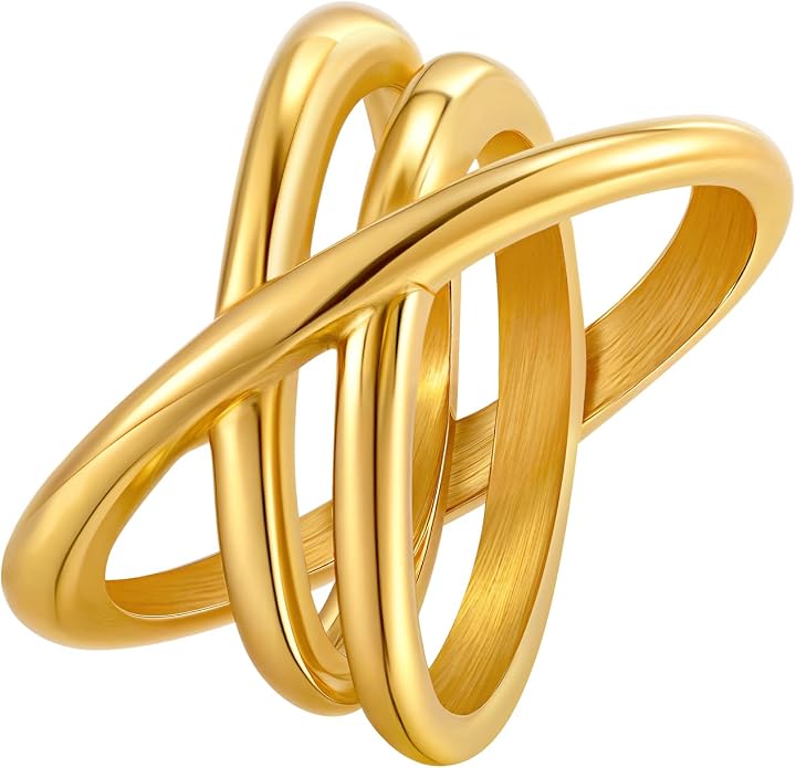 MPRAINBOW Chunky Gold Rings for Women - 18K Gold Plated Ring,Non-Tarnish Stainless Steel Statement Band Trendy Jewelry Gift,Party Prom Christmas Valentines Day Birthday Gifts for Girlfriend Sister