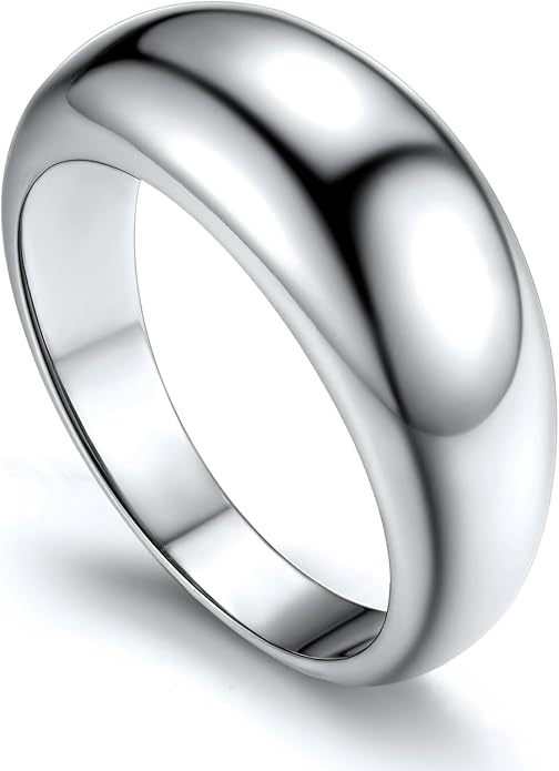 GOLDCHIC JEWELRY Chunky Dome Ring for Women, Stainless Steel Bold Stacking Croissant Statement Ring For Men (Size 7-12, Custom)