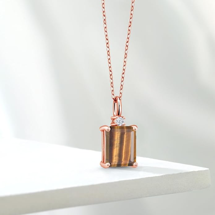 Gem Stone King 925 Sterling Silver Gemstone Birthstone Pendant Necklace for Women | Emerald Cut 10X8MM and Round 2MM | With 18 Inch Chain | Fine Jewelry for Her Mom Wife