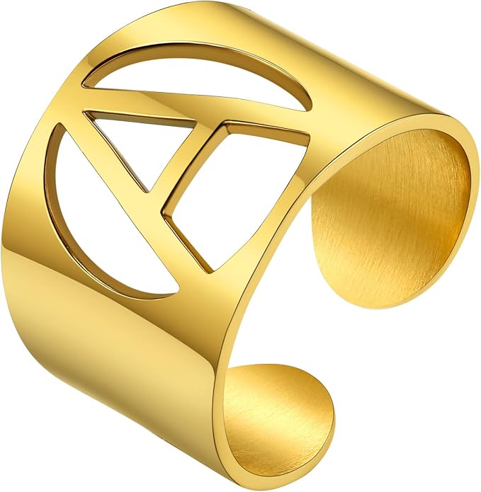 KeyStyle Bold Initial Letter Rings Adjustable, GoldChic Jewelry Women Gold Statement Ring Personalized Engraved Women’s Open Signet Ring for Party (Gold, White Gold, Black)
