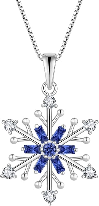 925 Sterling Silver Snowflake Necklace Birthstone Snowflake Pendant Necklaces for Women Cubic Zirconia Christmas Jewelry