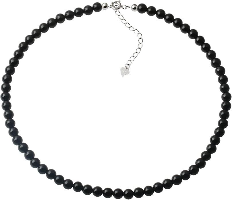 Kakikaki Natural Agate Choker Necklace Sterling Silver Round Beads Strand Necklace for Women