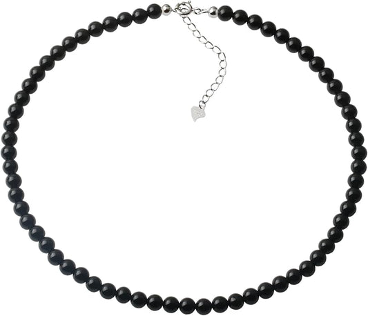 Kakikaki Natural Agate Choker Necklace Sterling Silver Round Beads Strand Necklace for Women