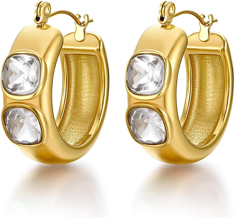 FRUMOS 18K Gold Plated Chunky Hoop Earrings for Women Fashion Thick Gold Hoops Set Jewelry for Birthday Christmas Gifts