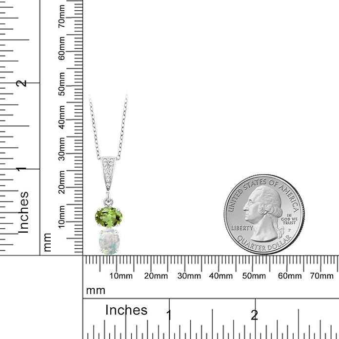Gem Stone King 2-Stone Gemstone Birthstone Pendant Necklace for Women in 925 Sterling Silver | Oval 8x6MM | 18 Inch Silver Chain | Fine Jewelry for Her Mom Wife