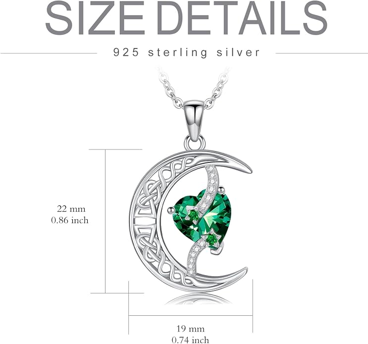 TOUPOP Moon and Star Birthstone Necklace for Women 925 Sterling Silver Celtic Moon Jewelry Birthday Mothers Day Gifts for Mom Wife Her