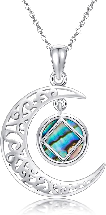 Sobriety Alcoholics Anonymous Necklace Sterling Silver AA Thors Hammer/Moon Pendant Recovery Symbol Jewelry for Women Her
