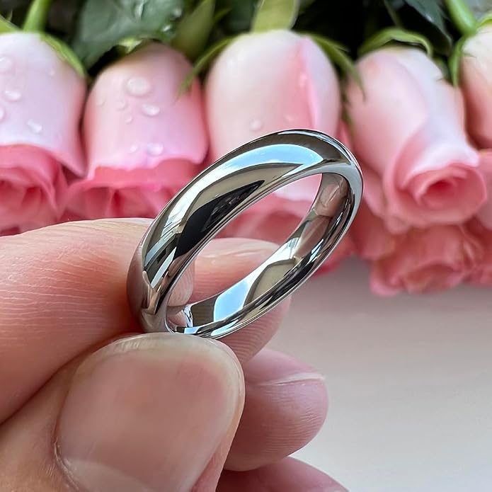 TUTISS 4mm 6mm 8mm 10mm Silver/Gold/White Tungsten Rings for Men Women Couple Fashion Jewelry Anniversary Engagement Wedding Bands Domed Polished I Love You Engraved Comfort Fit